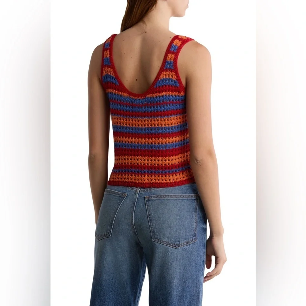 Cotton Emporium Crocheted Square Buttoned Red and Blue Tank Top XL Never Worn - Picture 2 of 8